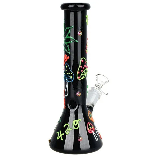 9.5" 420 Leaf & Shroom Glow In Dark Beaker Bong