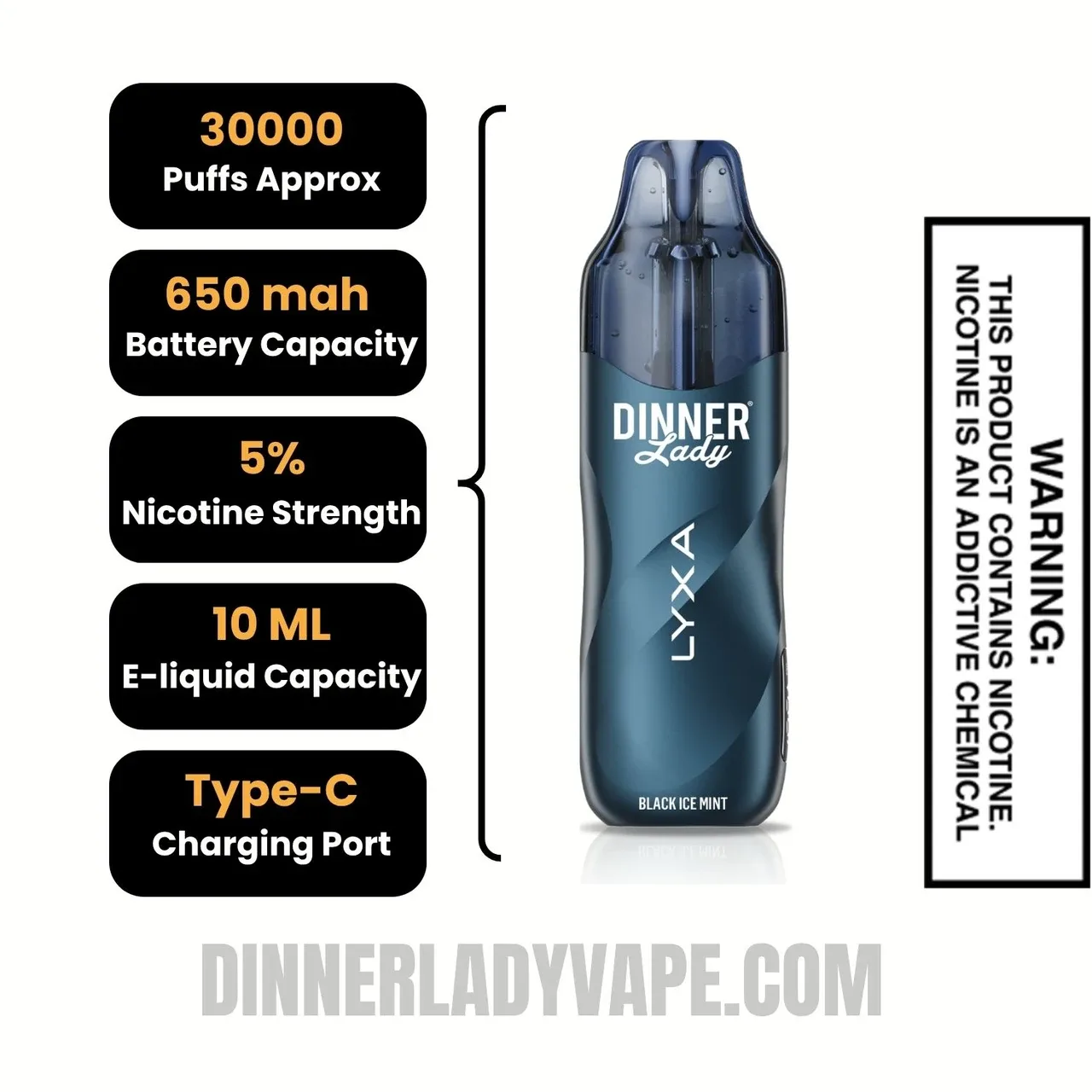 Black Mint Ice Dinner Lady LYXA 30K Disposable Vape - Image 2