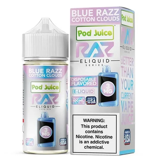 Blue Razz Cotton Clouds - 6mg - Pod Juice x Raz - 100mL