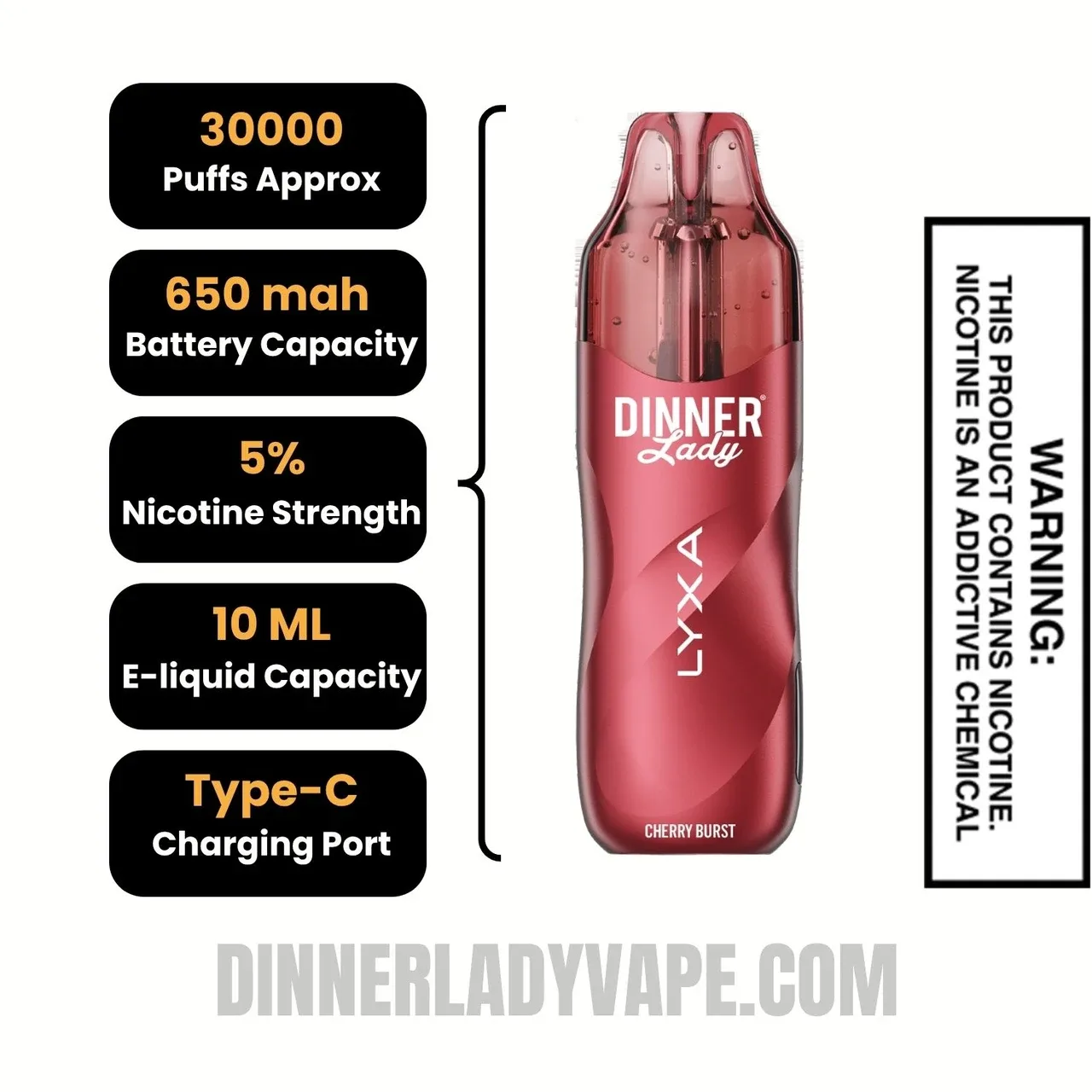 Cherry Burst Dinner Lady LYXA 30K Disposable Vape - Image 2