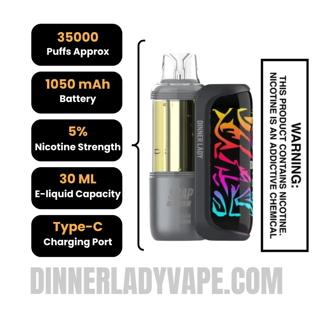 Clear Dinner Lady Snap Pro 35K Disposable Vape Kit - Image 2