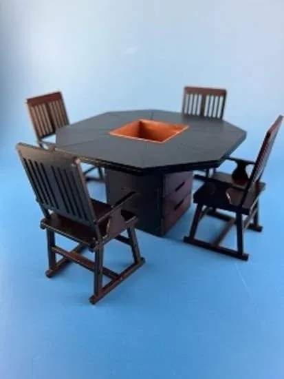 Cobaanii Mokei 1/12 Scale Octagon Table and Chairs Set with Irori Wz-028 - Image 2