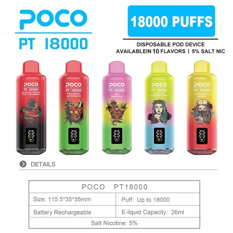 EU Warehouse Poco PT 18000 Puffs Digital Screen Disposable Vape Wholesale