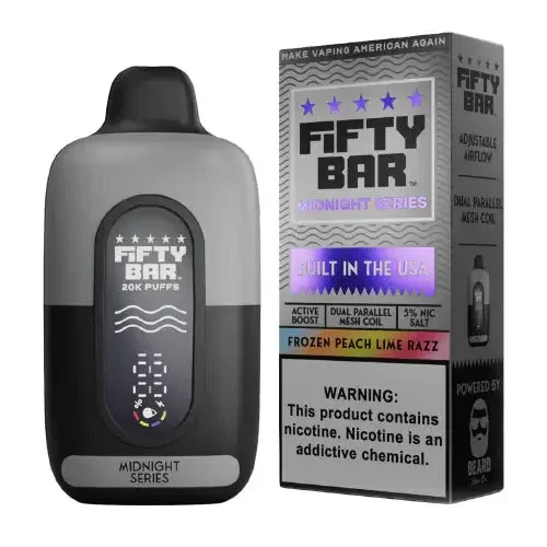 Frozen Peach Lime Razz - Fifty Bar Midnight Series 20k Disposable Vape