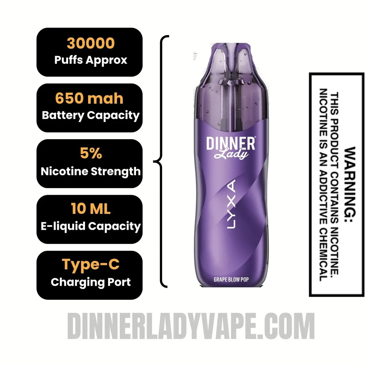Grape Blow Pop Dinner Lady LYXA 30K Disposable Vape - Image 2