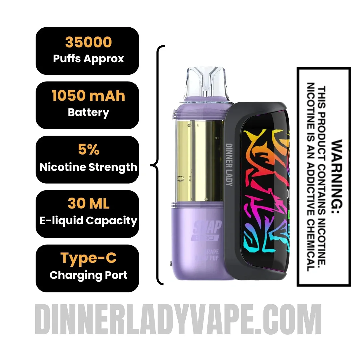 Grape Blow Pop Dinner Lady Snap Pro 35K Disposable Vape Kit - Image 2