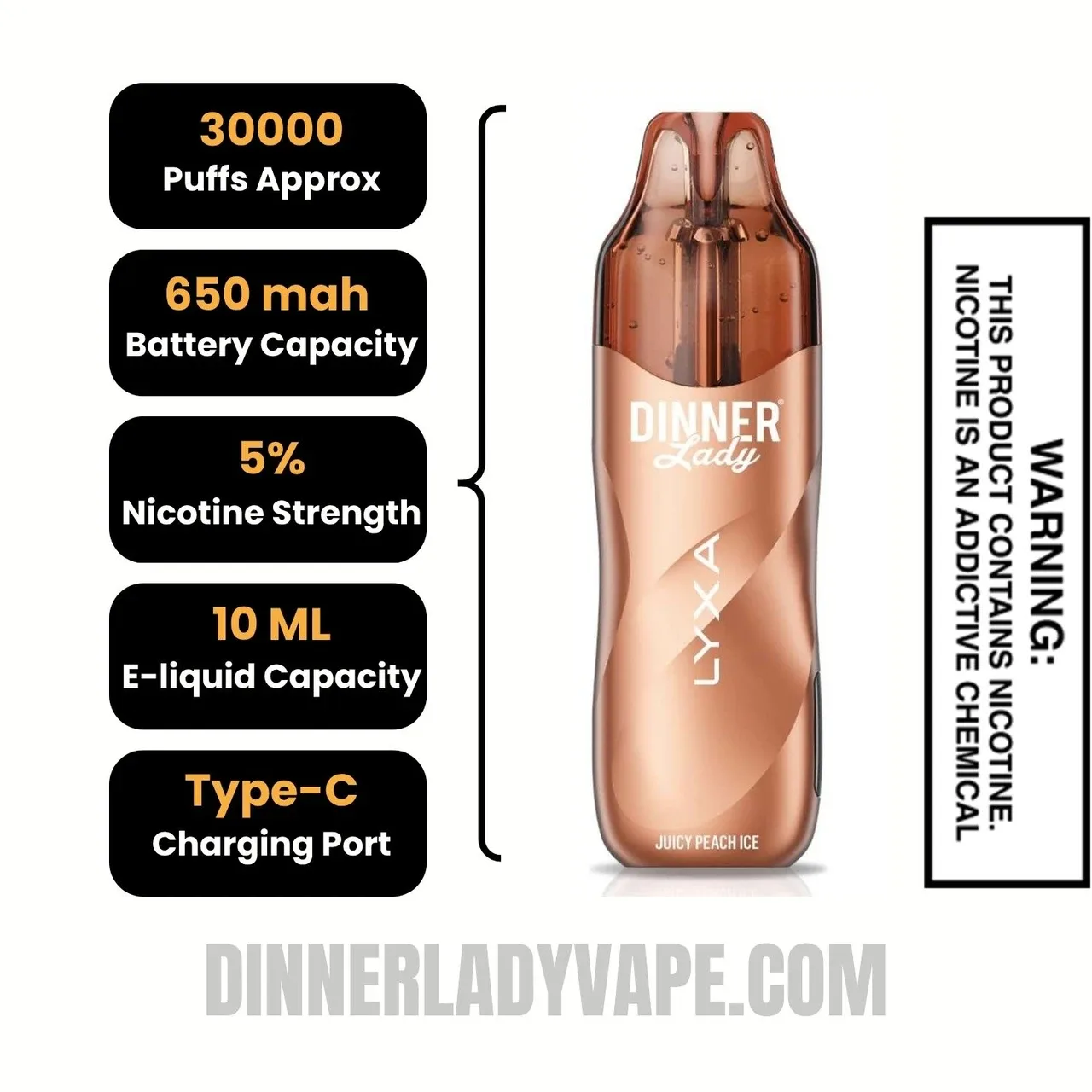 Juicy Peach Ice Dinner Lady LYXA 30K Disposable Vape - Image 2
