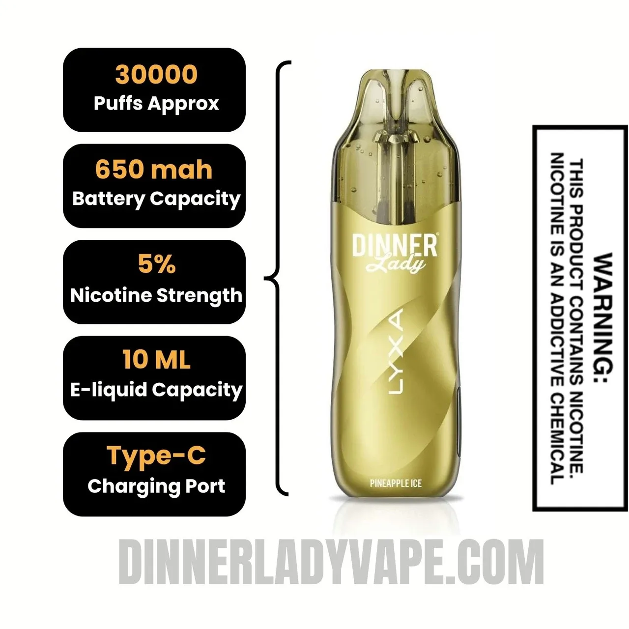 Pineapple Ice Dinner Lady LYXA 30K Disposable Vape - Image 2