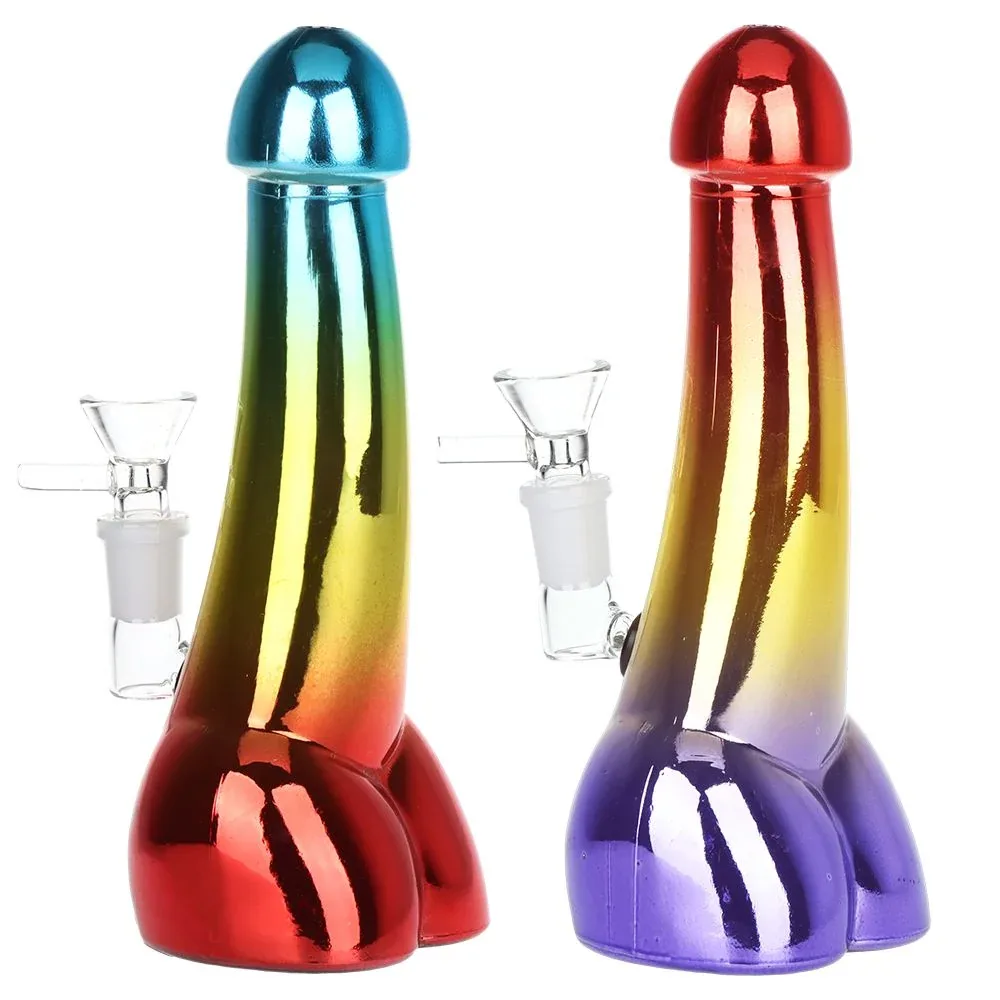 Penis Electroplated Glass Water Pipe - 8" / 14mm F / Colors Vary