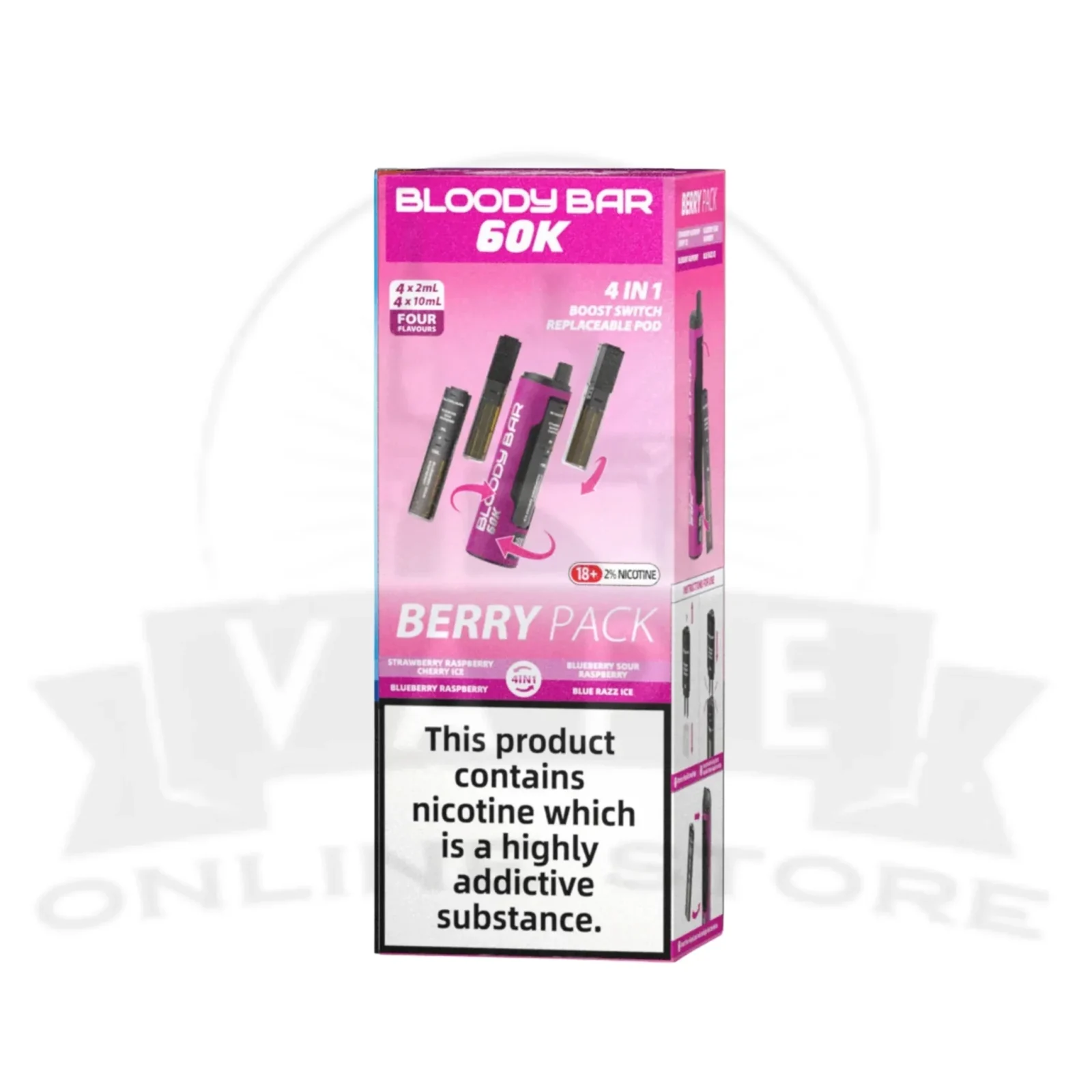 Box Of 10 Bloody Bar 60k Puff Prefilled 4 In 1 Pod Vape Kit - Image 2