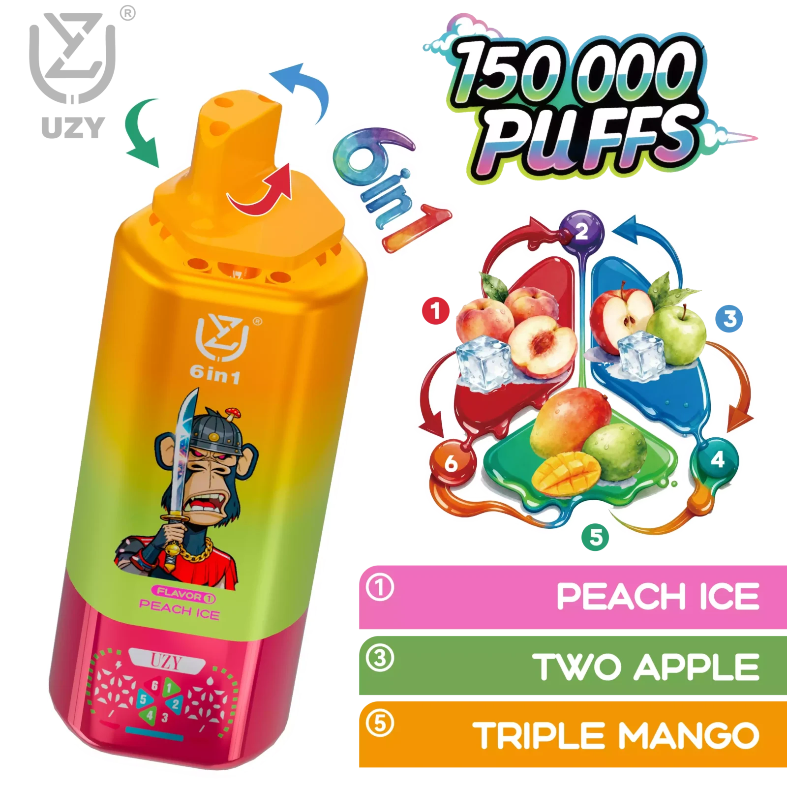 UZY 6 IN 1 Tastes 150K Disposable Vape Wholesale 150000 Puffs Bulk Buy