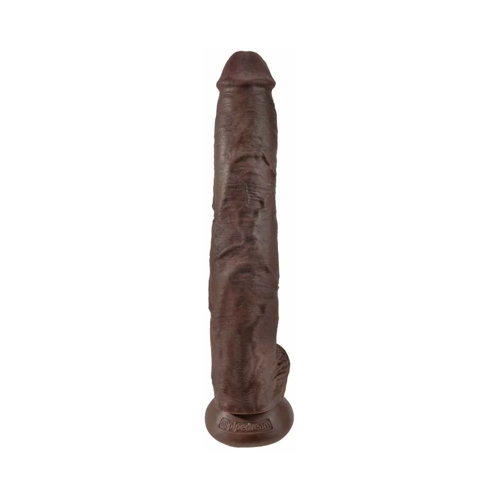 King Cock 14 in. Cock With Balls Realistic Suction Cup Dildo Brown - Image 2