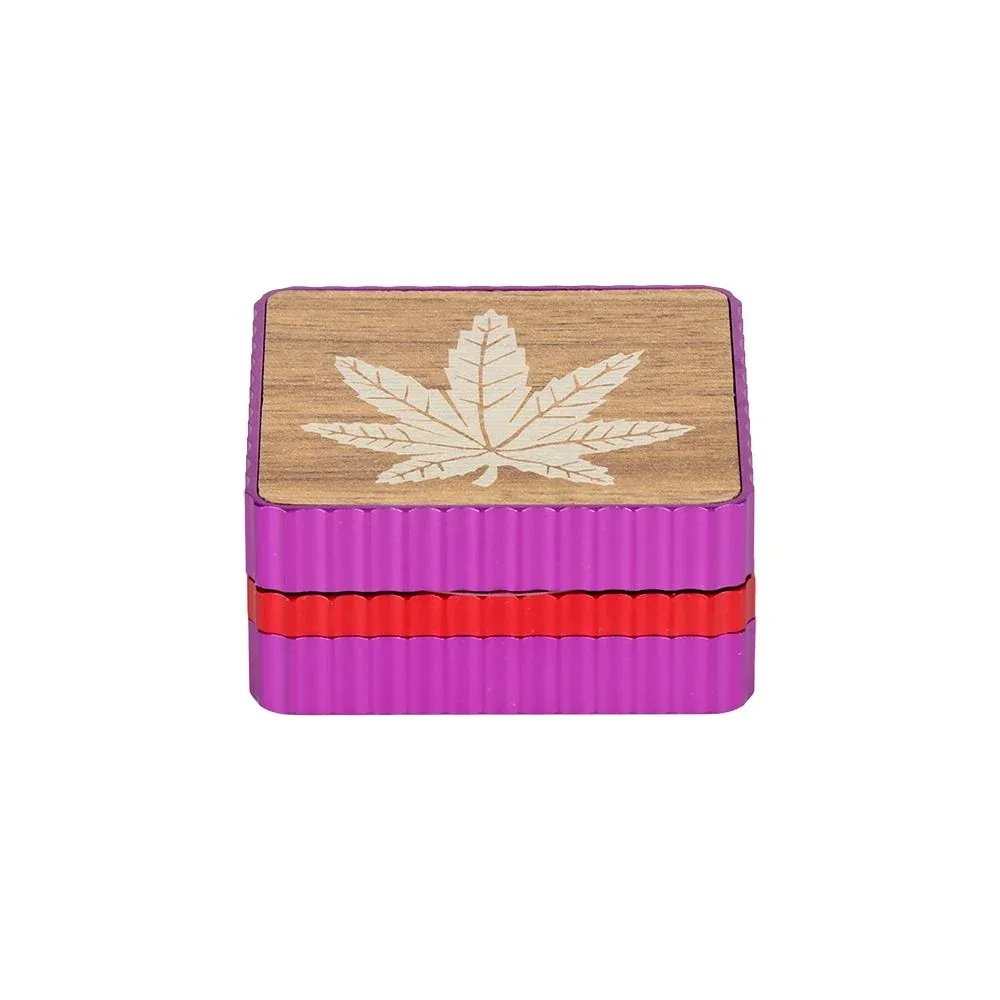Hemp Leaf Square Aluminum Grinder - 3pc / 1.8" / Colors Vary - Image 2