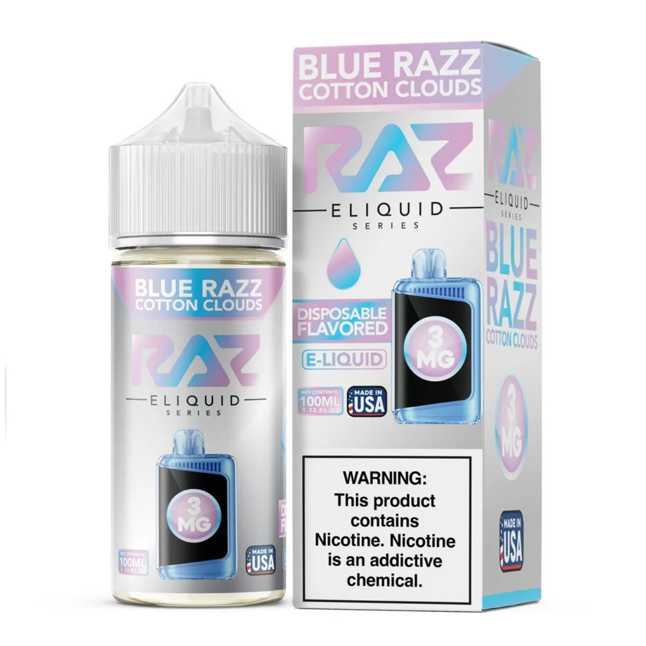 Blue Razz Cotton Clouds Tobacco Free Nicotine E-Juice 100ml | Pod Juice x RAZ