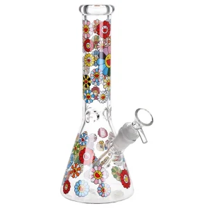Smiling Flowers Beaker Glass Water Pipe - 10" / 14mm F