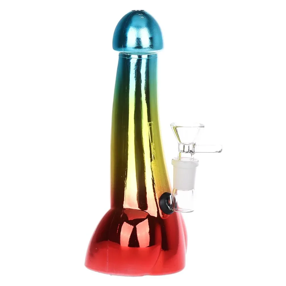 Penis Electroplated Glass Water Pipe - 8" / 14mm F / Colors Vary - Image 2