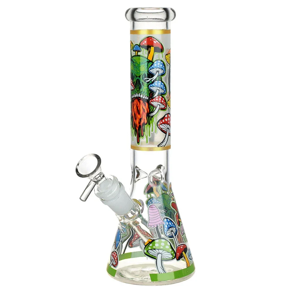Monsters And Shrooms Glow Glass Beaker Water Pipe - 10" / 14mm F / Designs Vary - Image 2