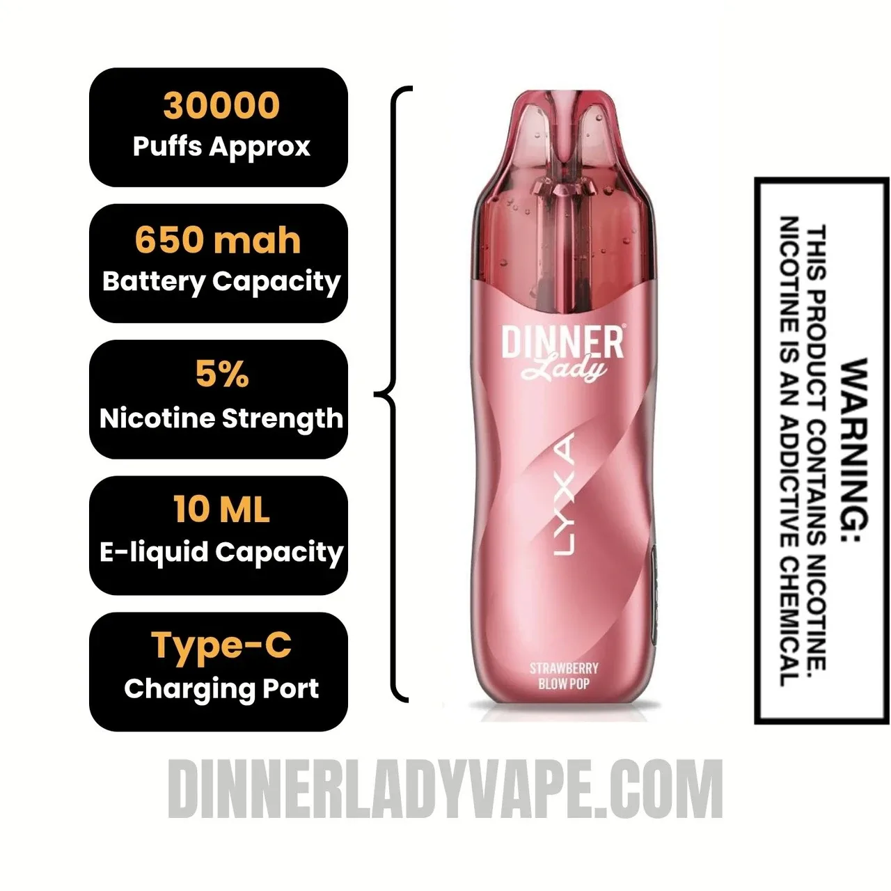 Strawberry Blow Pop Dinner Lady LYXA 30K Disposable Vape - Image 2