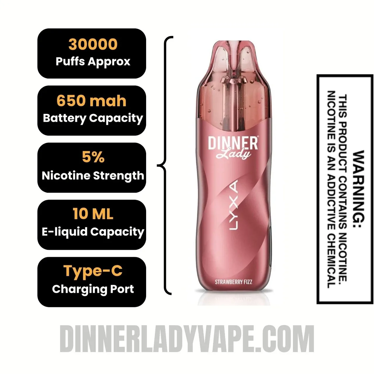 Strawberry Fizz Dinner Lady LYXA 30K Disposable Vape - Image 2