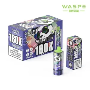 WASPE Crystal 180k 8-In-1 180000 Puffs Disposable Vape 68mL Prefilled E-Liquid, 4 Mesh Coils, Rechargeable Type-C, LED Display