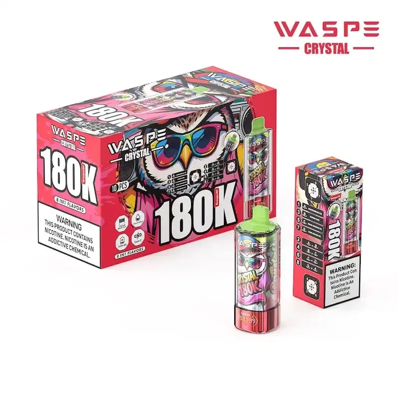 WASPE Crystal 180k 8-In-1 180000 Puffs Disposable Vape 68mL Prefilled E-Liquid, 4 Mesh Coils, Rechargeable Type-C, LED Display - Image 2