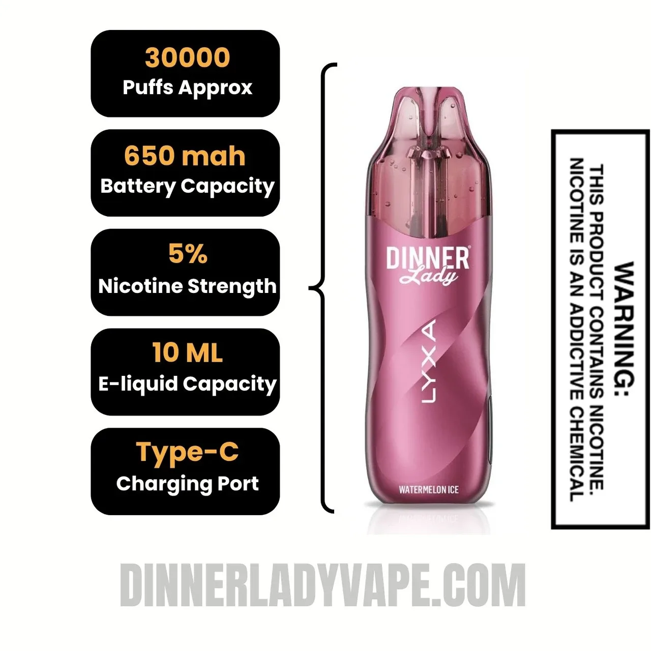 Watermelon Ice Dinner Lady LYXA 30K Disposable Vape - Image 2